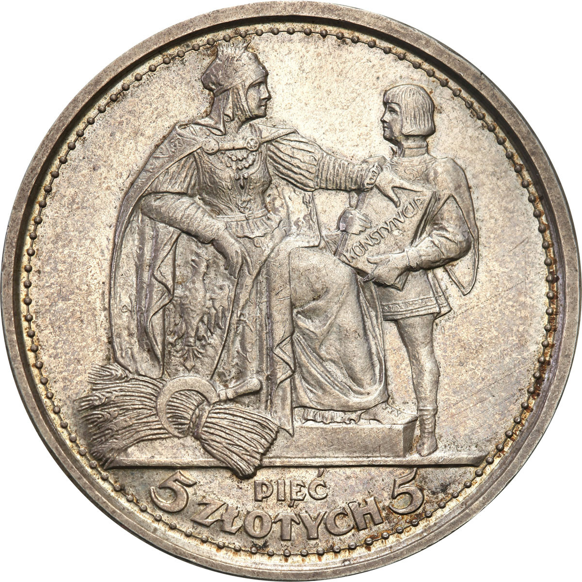 II RP. PRÓBA srebro 5 złotych 1925 Konstytucja 100 perełek - Rzadkość